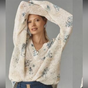 Pilcro Slouchy V-Neck Sweater In Ivory Combo Knit Oversized Size 2X